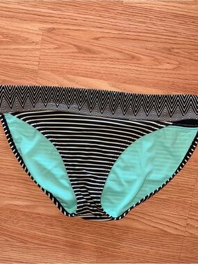 Athleta Black & Aqua Striped Bikini Bottom with Chevron Waistband